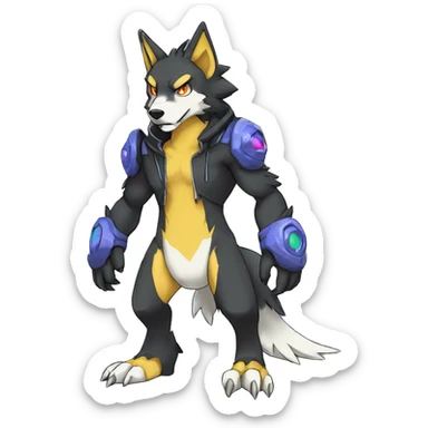 Edgy Colorful Digimon-Fakemon-Wolf full body sticker