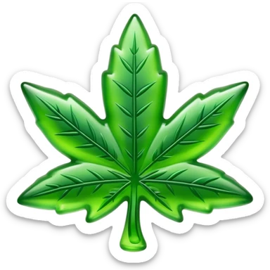 generate an emoji-style image of a gusher gummy shaped like a marijuana leaf sticker