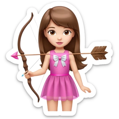 Hada de piel clara cupido pequeña  de cabello largo lacio castaño con flequillo y ojos cafés  vestida con algo sensual semitransparente corto color blanco o rojo con 1 arco y una sola flecha que combinen y labios rositas tipo Barbie pero en hada cupido de cuerpo completo de pies a cabeza   sticker