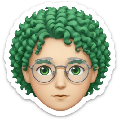 cabelo encaracolado, azul, óculos, olhos verdes, raça branca, penteado topo cabeça sticker