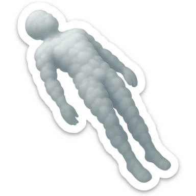 unconscious person, body stretched upwards, arms and legs down, made of bright white fluffy clouds, matte glass style sticker
