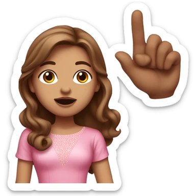 white girl with long brown hair and pink dress blowing a kiss  sticker