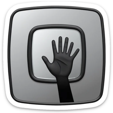 Minimalist emoji-style sticker of a mirror with a shadowy hand reaching out from within. Black and gray, flat icon, square format.

 sticker
