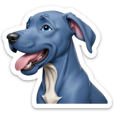 Cinematic Cute Yawning Blue Great Dane Portrait Emoji, Head tilted slightly with a dramatic, wide-open yawn, showcasing a smooth blue Fur with a cool luster, floppy ears slightly drooping, round steel-blue eyes barely open in drowsy contentment, Simplified yet irresistibly adorable features, highly detailed, glowing with a soft, cozy glow, high shine, relaxed yet expressive, stylized with a touch of whimsy, bright and endearing, soft glowing outline, capturing the essence of a sleepy yet affectionate guardian, so drowsy it feels like it could stretch out of the screen and curl up for a nap! sticker