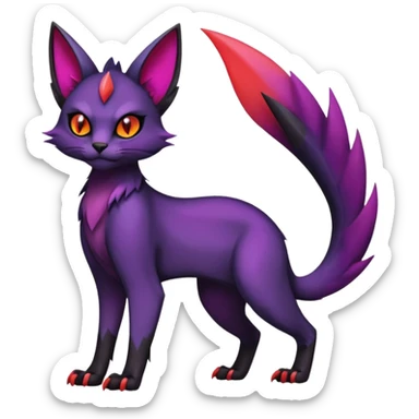 Black edgy Noivern-Noibat-Purloin-Torracat-Lykoi-Caracal-cat-Fakemon-fusion-hybrid-creature with violet and red scale markings sticker
