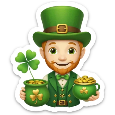 leprechaun with a pot of gold and holding a four leaf clover  sticker