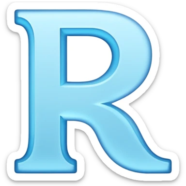 Genera la letra R tipografía forjan ultra en mayúscula de color celeste con un fondo blanco sticker