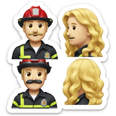 fire fighter with a mullet and blonde hair and handlebar mustache  sticker