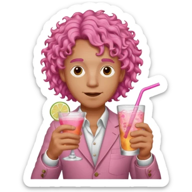pink curly haired drink holder man  sticker