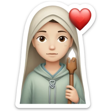 The image shows a person across a fog, a personal journey, emotional tones. In their hands, they carry symbolic tools labeled “Compassion” and “Forgiveness,” suggesting healing after emotional pain-- hearts sticker