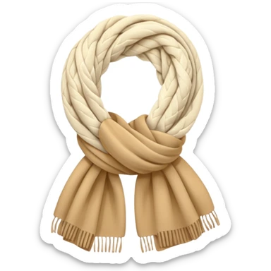 cute soft-matte emoji of an isolated ivory scarf with thick cable-knit patterns, no person, no face, not worn, folded shape, plush cozy texture, light beige accents, warm soft shading sticker
