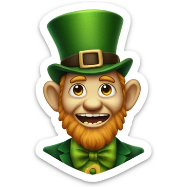 Leprechaun with laughably crossed eyes and an open mouth with crooked teeth. Just one yellow skin. Eyes more crossed. Whole body  sticker
