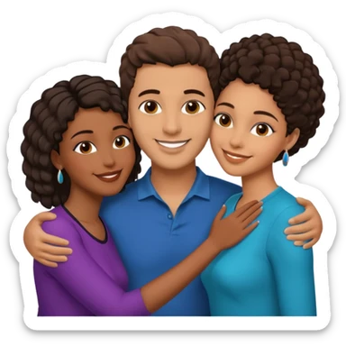  middle Eastern man with short brown hairwith two black african women both are African one is medium tone skin black and one is medium tone black with african hair styles. and they are all smiling and putting their arms around each other and kissing sexually  sticker
