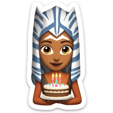 Ahsoka Tano holding a birthday cake with candles sticker