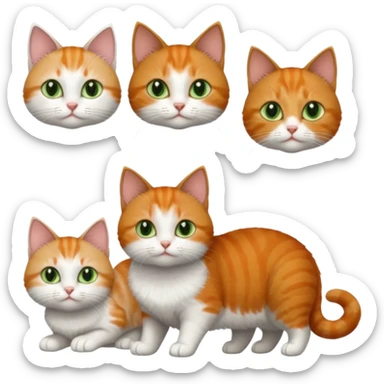 full body of 3 tiny short hair cats including a dark grey and white cat with green eyes, a ginger and white with orange eyes and a brown tabby and white with hazel eyes sticker
