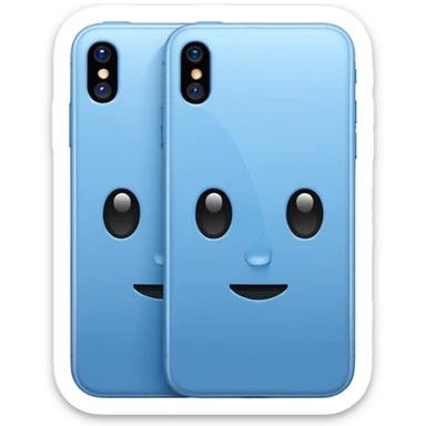 blue iPhone 16 with two cameras, emoji style, front and back sticker