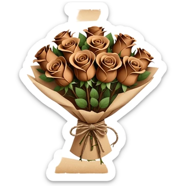 Bouquet of brown roses in a paper package sticker