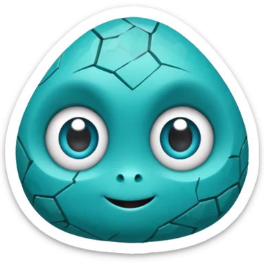 One small turquoise rock creature, rounded but still clearly a rock with cracks and facets, subtle shine, big expressive eyes and a shy smile, sticker