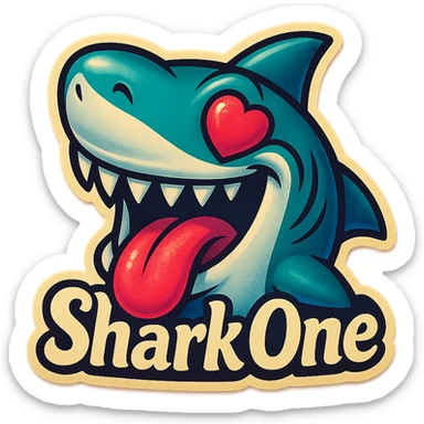 mouth open with tongue out
heart shaped eye
add the words “ Shark One " in White sticker