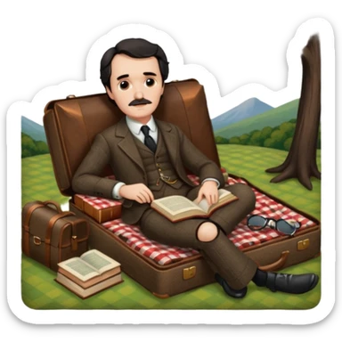 Edgar Allan Poe reclining on a picnic blanket sticker