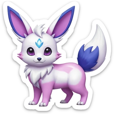 Frosty Albino Shiny White with Violet and Indigo and pink markings Eevee-Liepard-Zangoose-Pokémon-Digimon-Fakémon-fusion-hybrid-creature sticker