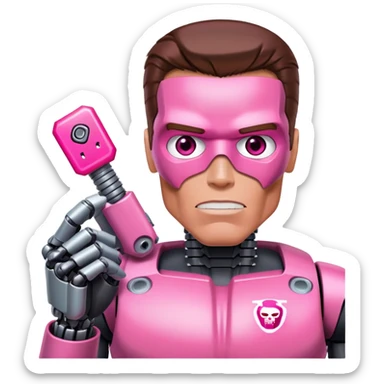 schwarzenegger-looking half robotic half human pink terminator holding excel pink icon sticker