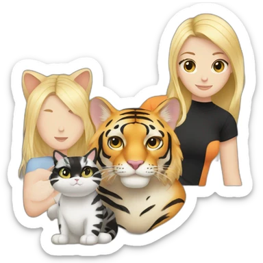 Blond white girl with black cat and tiger cat sticker