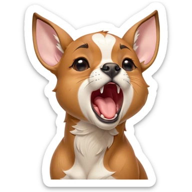 Cinematic Cute Yawning Fawn Boxer Portrait Emoji, Head tilted slightly with a dramatic, wide-open yawn, showcasing a short fawn coat with a crisp white muzzle and chest, floppy ears slightly drooping, round brown eyes barely open in drowsy contentment, Simplified yet irresistibly adorable features, highly detailed, glowing with a soft, cozy glow, high shine, relaxed yet expressive, stylized with a touch of whimsy, bright and endearing, soft glowing outline, capturing the essence of a sleepy yet affectionate guardian, so drowsy it feels like it could stretch right out of the screen and curl up for a nap! sticker