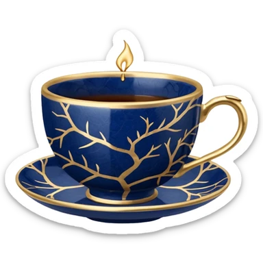 kintsugi navy blue tiny tea cup sticker
