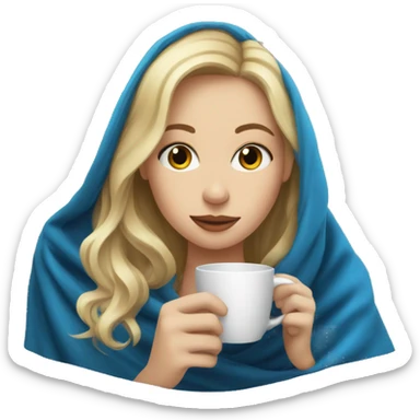 girl inside a blue blanket sipping coffee closed blonde sticker