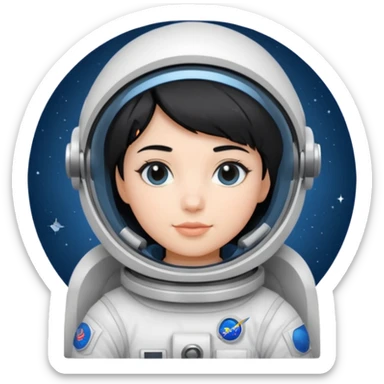Young, female, astronaut suit, short black hair, white skin
 sticker