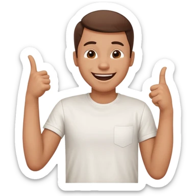 A person laughing with one hand pointing straight and one hand on his stomach sticker