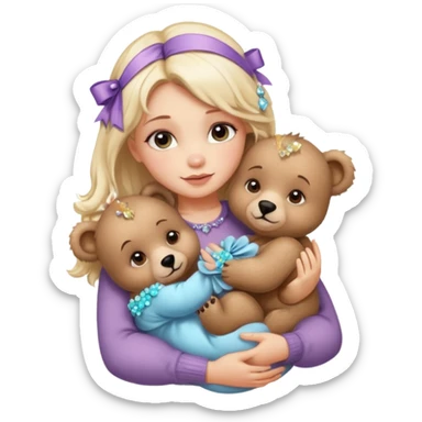 woman hugging baby bears with ribbons and crystals sticker