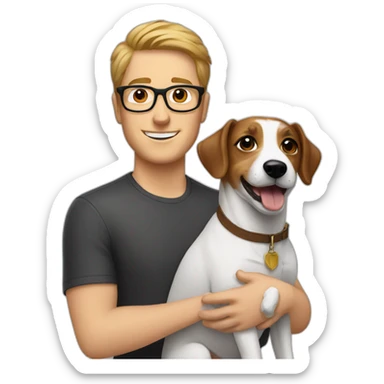 White Man with demi hair with glasses with jack russell terrier dog sticker