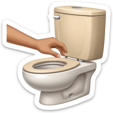 hand pressing the flush button on a toilet, clean and friendly sticker