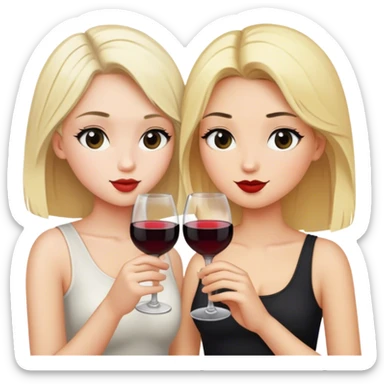 Girl with blonde hair and girl with black hair drinking wine sticker