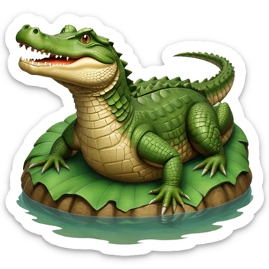 cinematic-crocodile-realistic-full-body-lounging-emoji,-massive-scaled-body-partially-submerged-in-shallow-water,-head-tilted-dramatically,-rough-green-and-brown-hide-textured-with-deep-ridges,-simplified-yet-realistic-focused-features, head held high sticker