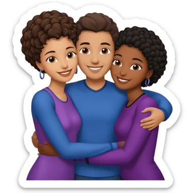  middle Eastern man with short brown hairwith two black african women both are African one is medium tone skin black and one is medium tone black with african hair styles. and they are all smiling and putting their arms around each other and kissing sexually  sticker