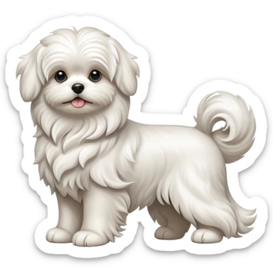 detailed-[wavy haired maltese-dog]-realistic-full-body-sitting-emoji,-tail-resting-loosely-beside-its-paws,-head-tilted-dramatically,--wavy-[white]-fur,-simplified-yet-realistic-focused-features,-highly-detailed,-glowing-with-an-almost-sarcastic sticker