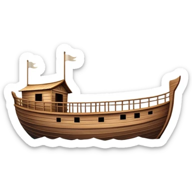Huge empty wooden Noah's ark boat on water, wide and spacious, no occupants, realistic details sticker
