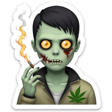 zombie boy with black buzzed hair, emo, dark and spooky, smoking weed sticker