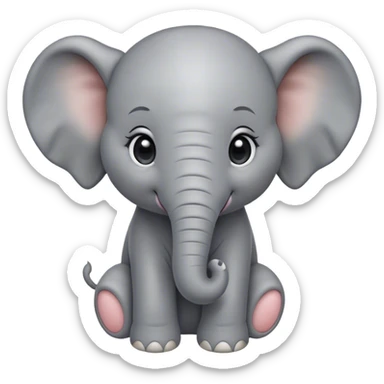Cinematic Noble Baby Elephant Portrait Emoji, Poised and regal, with a tiny, endearing build and a soft, smooth gray hide, delicate floppy ears and a small, curious trunk, deep-set soulful eyes, Simplified yet sharp and sophisticated features, highly detailed, glowing with a gentle, dignified glow, high shine, intelligent and adorable, stylized with an air of miniature majesty, focused and attentive, soft glowing outline, capturing the essence of a watchful and confident little elephant, so majestic it feels as though it could toddle out of the screen with effortless authority! sticker
