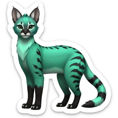 Colorful seafoam-green, black-pointed, tropical tribal glorious iridescent divine exotic cute cool beautiful beautiful fantasy-caracal-civet-genet-sergal-vernid-Gryphon-Cacomistle-Trico-oncilla-animal-Fakémon-hybrid-fursona (full body) sticker
