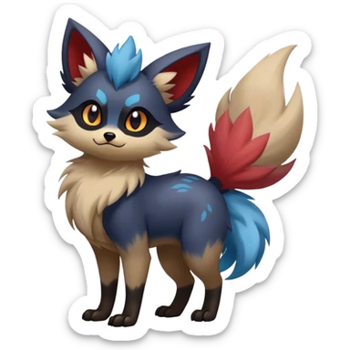 Epic Feral Rare Fantasy shiny cool fluffy Vernid-Zorua-Trico-species by LiLaiRa, random markings, tufted tail, tufted ears, full body sticker