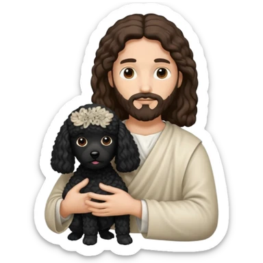 Jesus holding a black poodle  sticker
