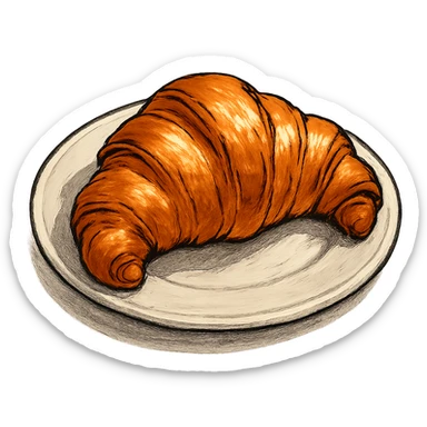 A croissant on a plate, GPT image style sticker