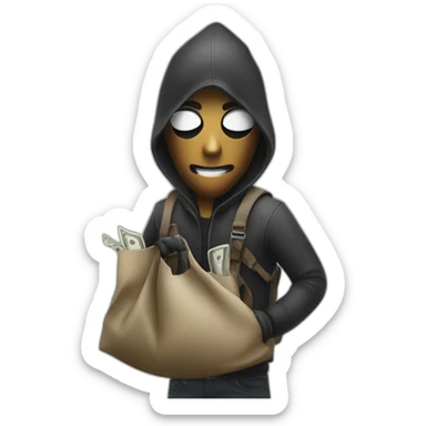 Robber with a bag of money on the shoulder sticker