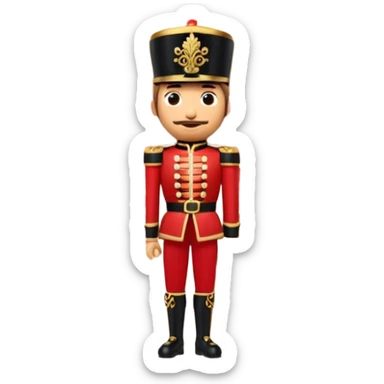 3D emoji of a majestic
Nutcracker soldier standing in front of a stylized Bolshoi Theatre facade. Snowy winter atmosphere, theatrical gold and red colors. High-quality 3D render, glossy plastic and wood textures, isolated on a white background. sticker