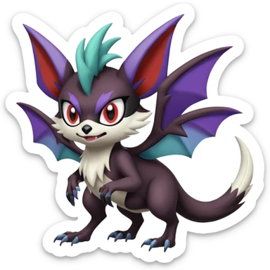 Cute Cool Badass Noibat-Noivern-Mightyena-Silvally-Fakémon-hybrid-creature (full body)  sticker
