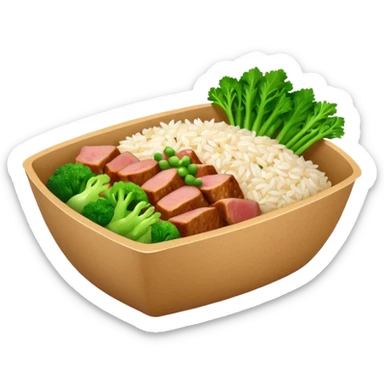 Retangular bowl made of kraft paper, 
The lunch box should be the most similar to this real one..
https://i.postimg.cc/FKcHz1tk/Screenshot-2025-11-11-alle-16-06-29.png

Can get more images of the bowl https://www.instagram.com/chefaporterbr/
Put inside food, like rice, green vegetables and meat. sticker